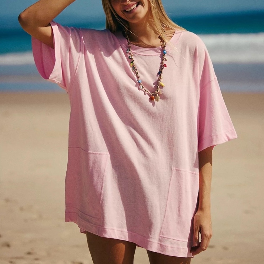Free People Oversized Pink Swim Coverup Tee